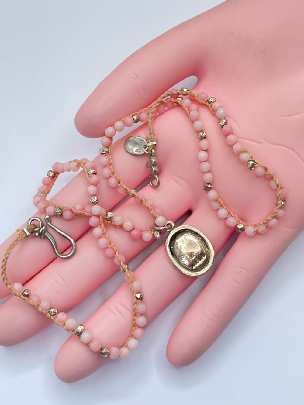 Chan Luu Pink Opal Beaded Necklace 925 Silver Dainty Boho Cord Minimalist - Picture 9 of 12